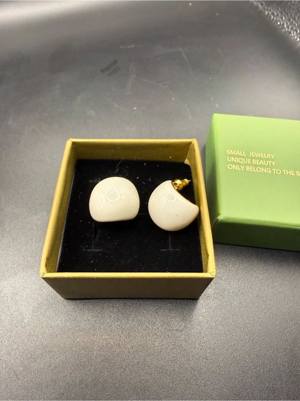 White and Gold Crescent Stud Earrings — Elegant Women’s Jewelry